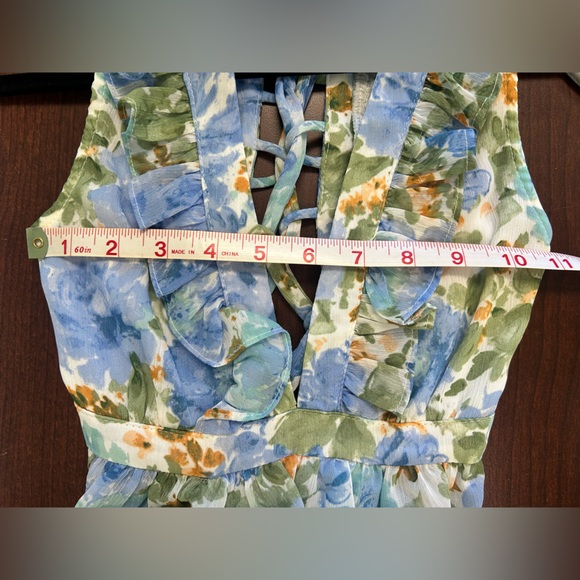 Elegant Floral Midi Dress - Blue and Green - Picture 7 of 7